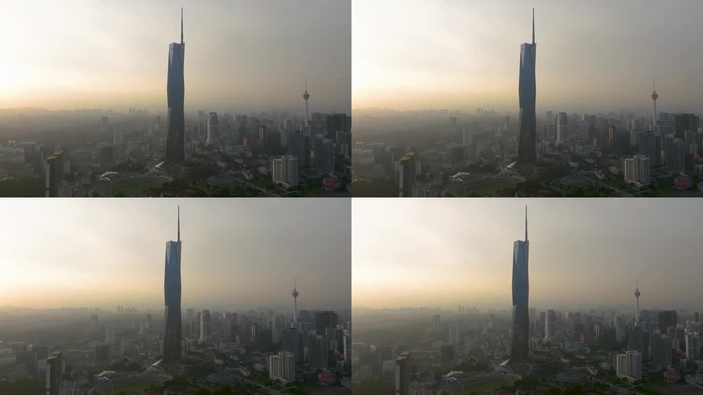 鸟瞰吉隆坡，日落时分，马来西亚吉隆坡的独立大厦118和其他摩天大楼