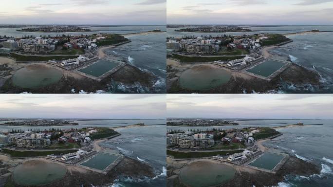 纽卡斯尔海洋浴场在日落时的平移镜头