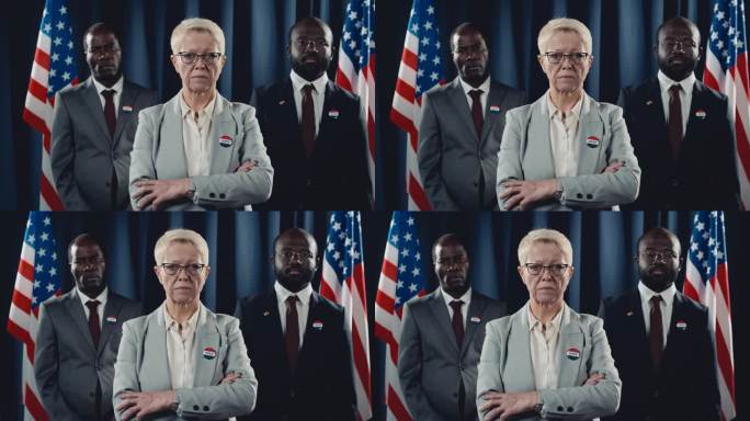 白人女性总统候选人和黑人男性助手的肖像