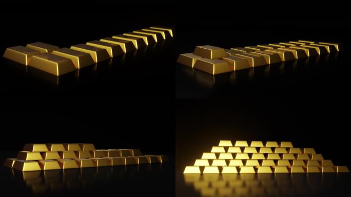 纯金动画砖积累和形成一个金字塔，4k动画