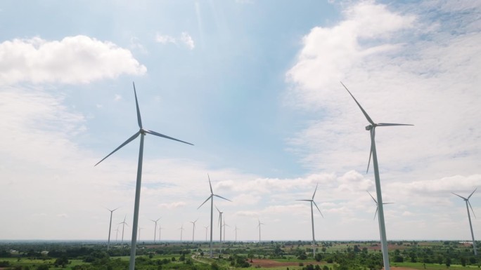 风力涡轮机鸟瞰图，可再生能源，清洁可再生绿色风力发电