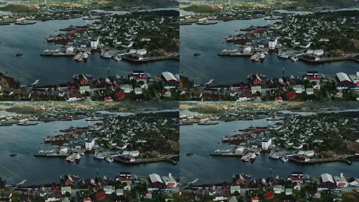 从上面的挪威渔村，位于水上。