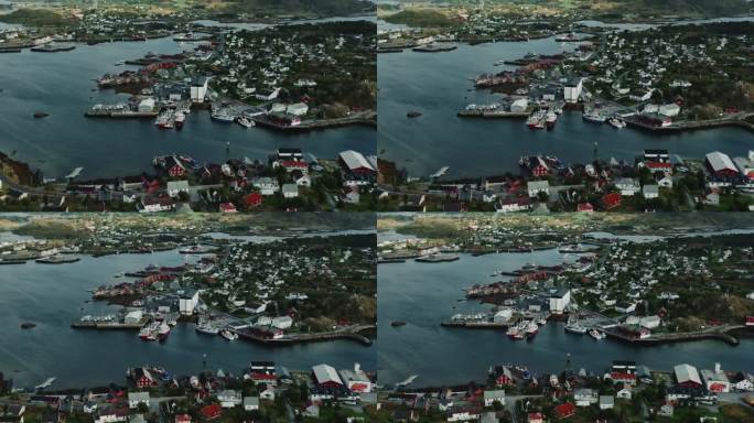 从上面的挪威渔村，位于水上。