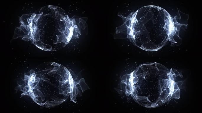 宇宙中明亮的发光粒子三维球体。抽象技术、科学、工程和人工智能背景。动画波宇宙能量球。白色的月亮球。