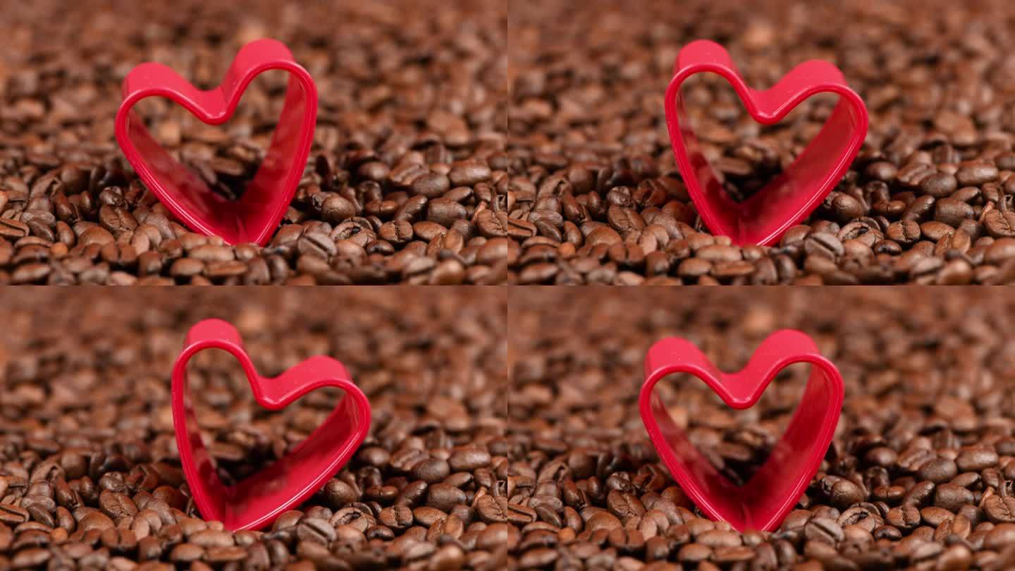 红心烘焙咖啡豆背景。