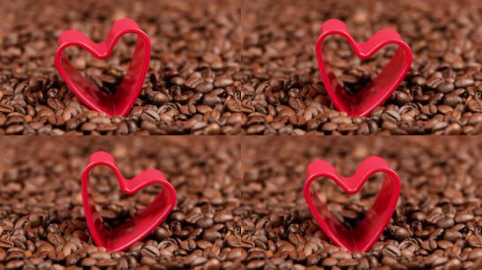 红心烘焙咖啡豆背景。