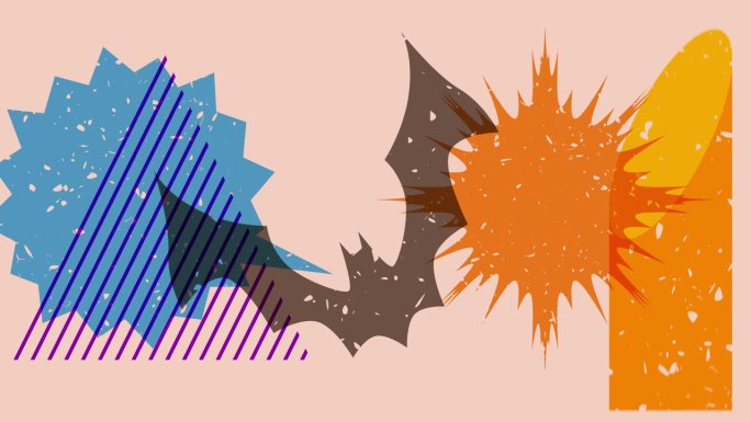 Risograph万圣节蝙蝠和演讲泡沫与几何形状的动画。
