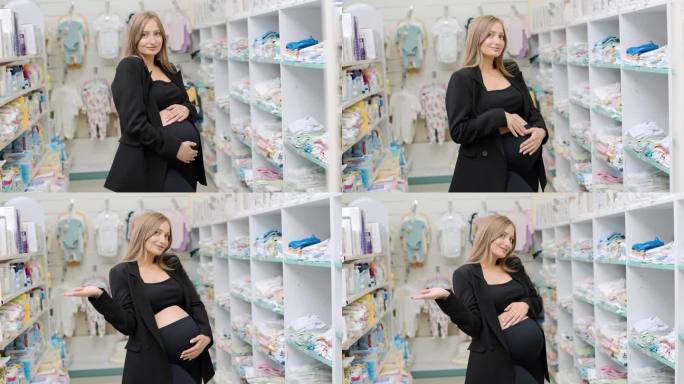 一个孕妇在超市抚摸自己的肚子
