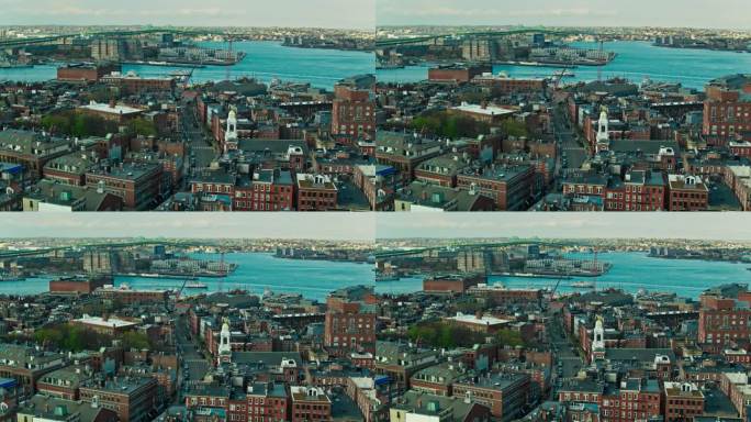 静态无人机拍摄波士顿望向港口