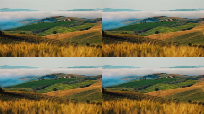 风景优美的托斯卡纳，云雾笼罩着田园诗般的乡村风光