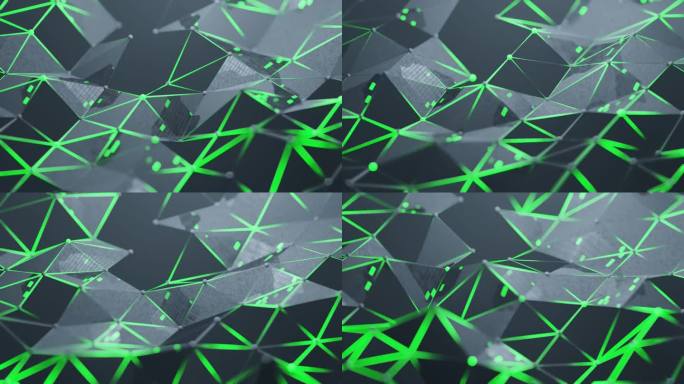 绿色三角形的未来探索，可循环的，抽象背景注入AI聊天机器人，VR，虚拟现实，区块链，加密货币，前沿的