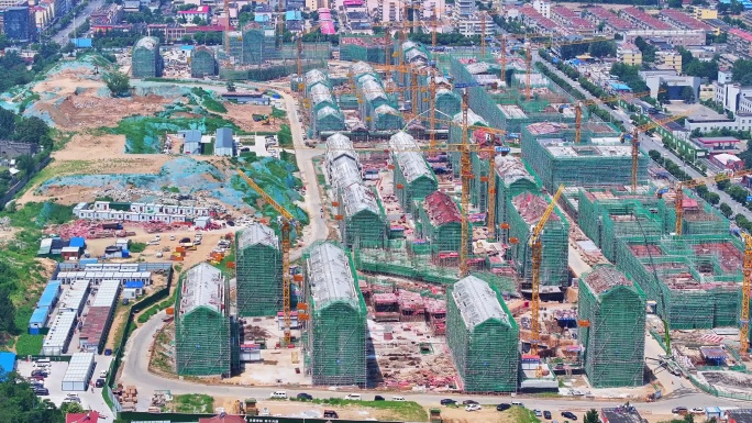 航拍枣庄薛城临山片区正在建设的小高层