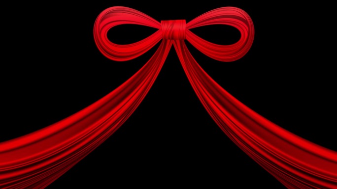 抽象的循环动画材料(黑色背景)，其中一个大的红色缎带一样的缎带摆动