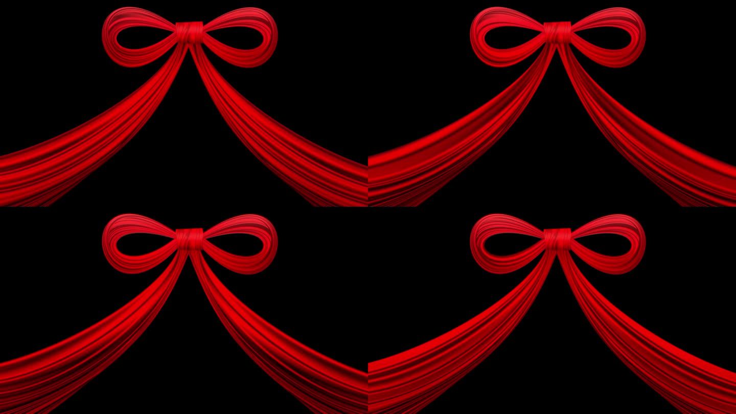 抽象的循环动画材料(黑色背景)，其中一个大的红色缎带一样的缎带摆动