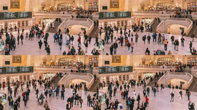 美国纽约市交通大楼大中央车站拥挤的乘客和游客