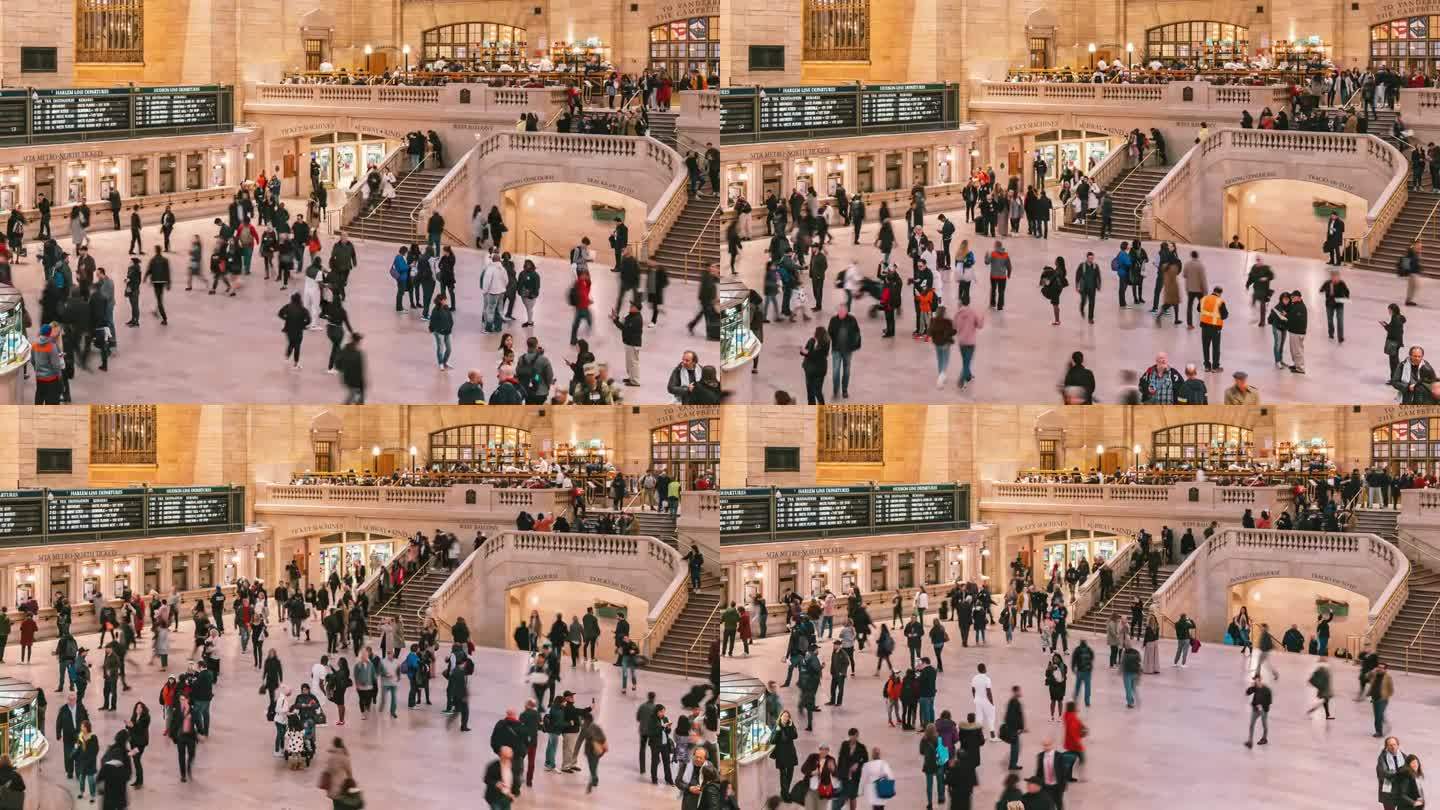 美国纽约市交通大楼大中央车站拥挤的乘客和游客