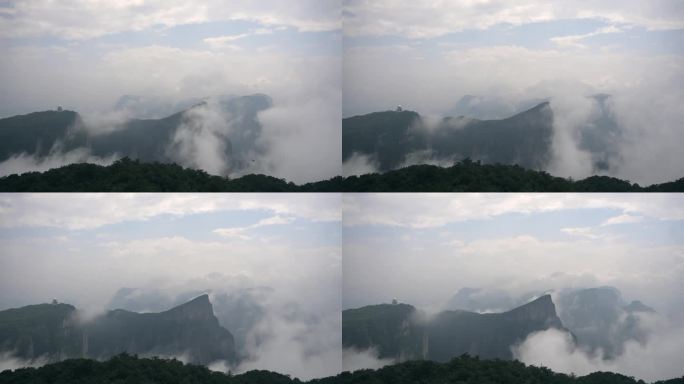 天门山的时间差延时山间云海