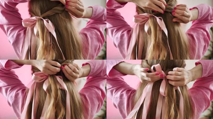 粉色蝴蝶结的芭比发型