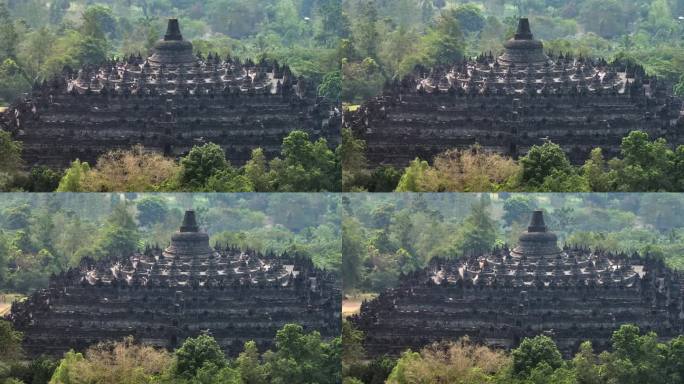 婆罗浮屠古代遗迹的鸟瞰图，这是一座9世纪的大乘佛教寺庙，位于印度尼西亚中爪哇日惹附近的Magelan