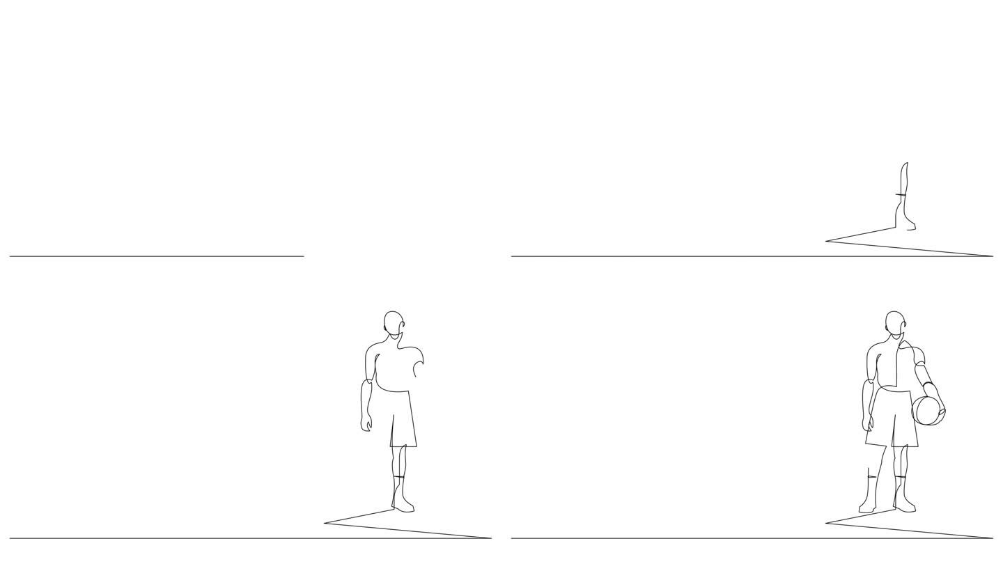 篮球运动员的自绘制动画，连续绘制一行。动画极简主义设计。