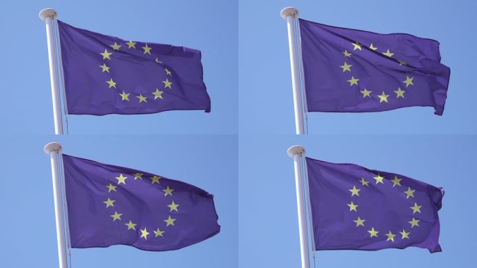 旗杆上飘扬的欧盟(EU)旗帜