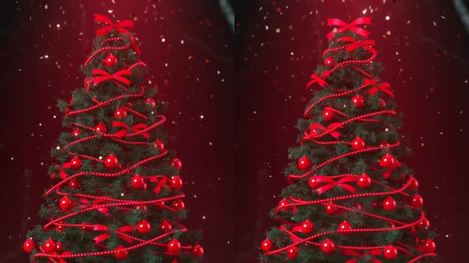 圣诞树上的红色装饰在雪球旋转