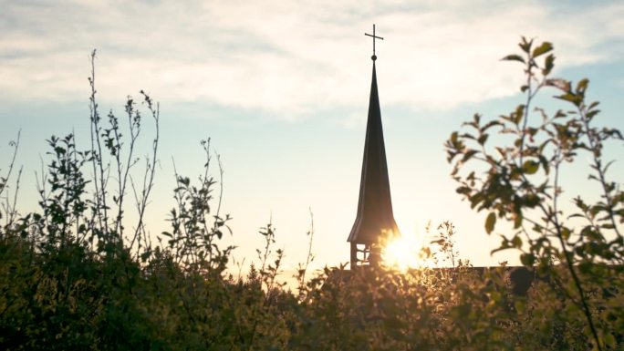 日落时教堂的剪影美丽风景视频素材景色美景