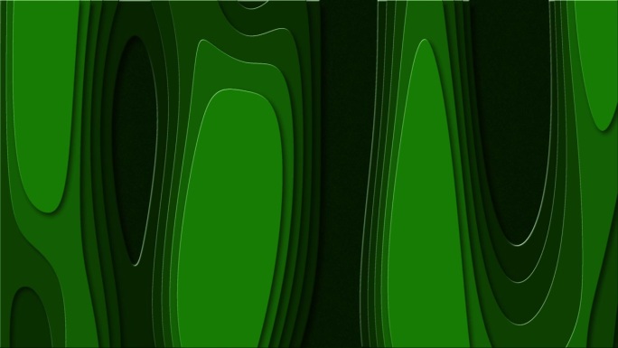 动画绿色抽象液体拉长浮雕形状变换。环状纹理背景剪纸风格。
