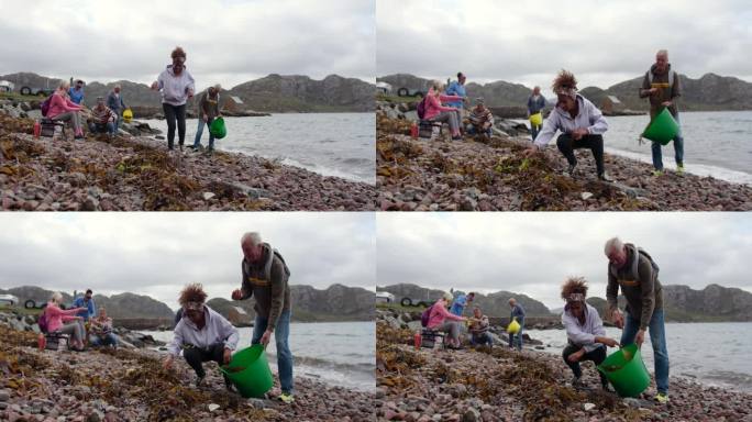 为清理做出贡献海边海带捡海带捡海边垃圾