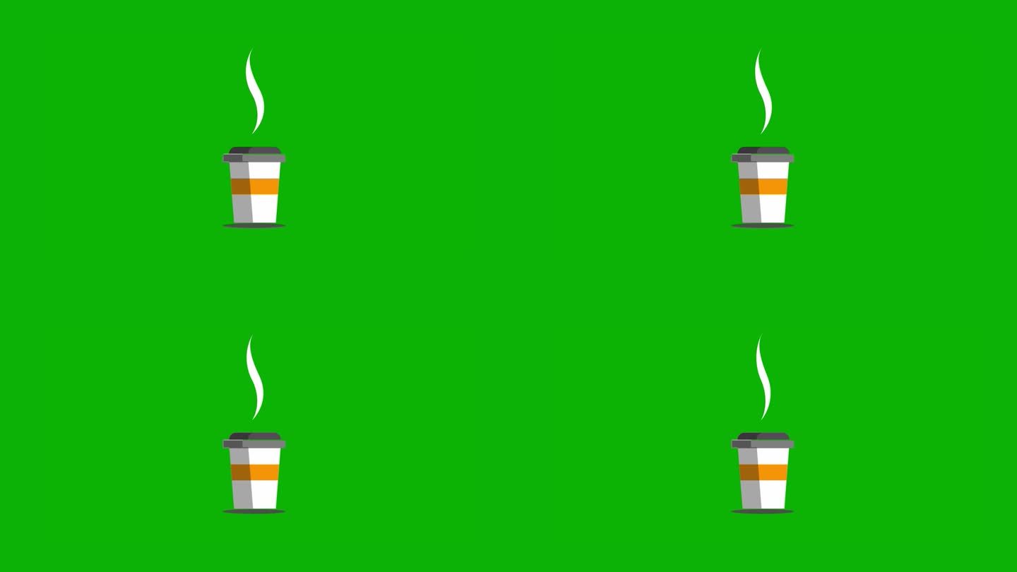 蒸汽从咖啡杯绿屏动画。4 k