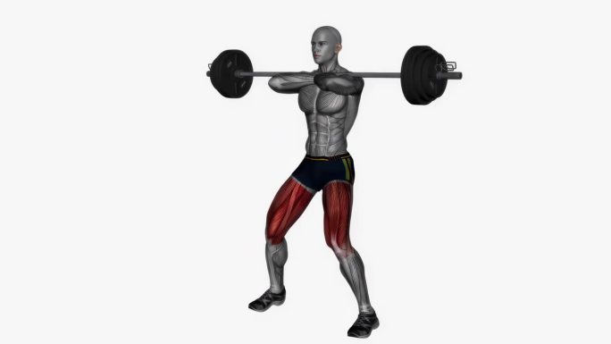 前蹲杠铃健身运动锻炼动画男性肌肉突出演示4K分辨率60 fps