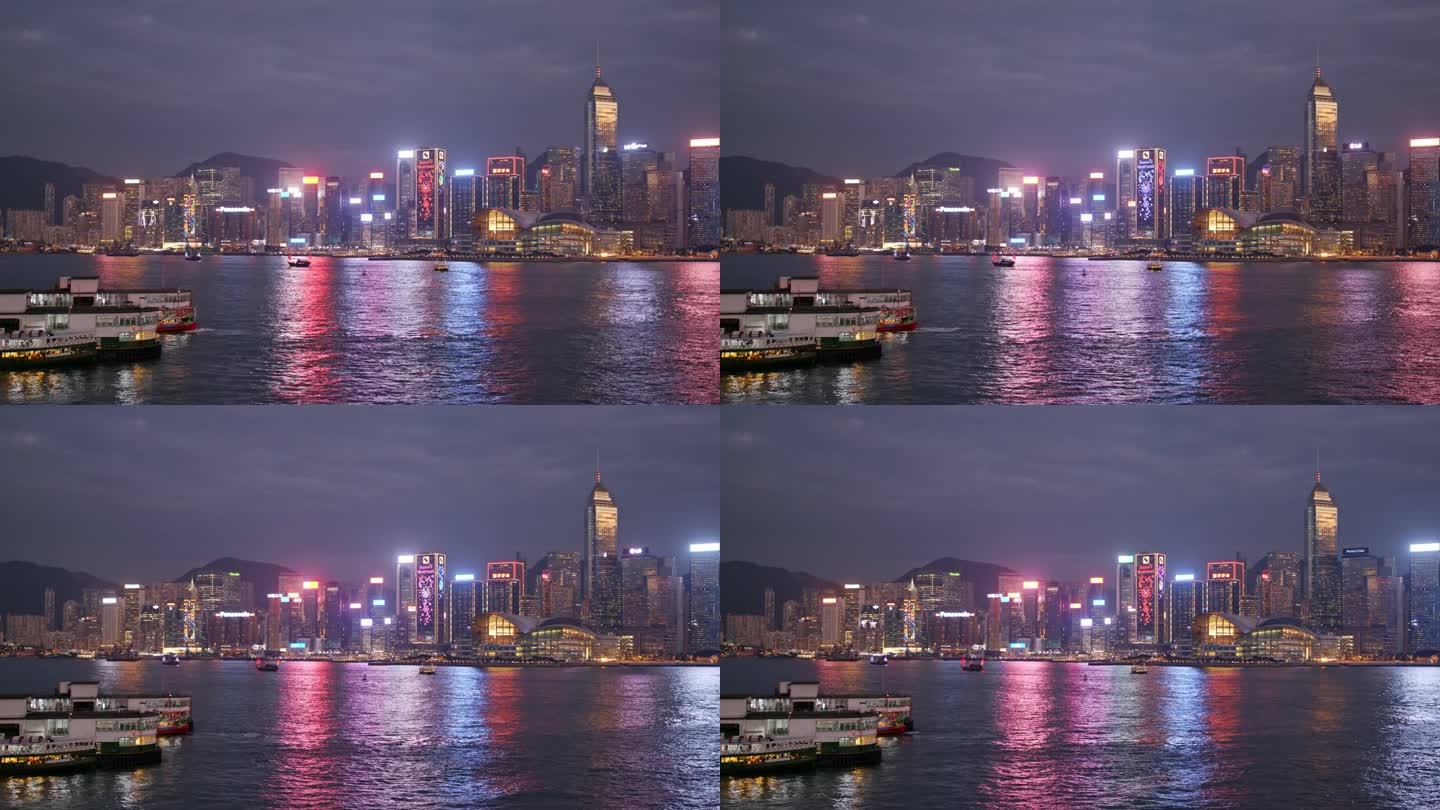 香港维多利亚港:2018年12月13日:香港城市之夜