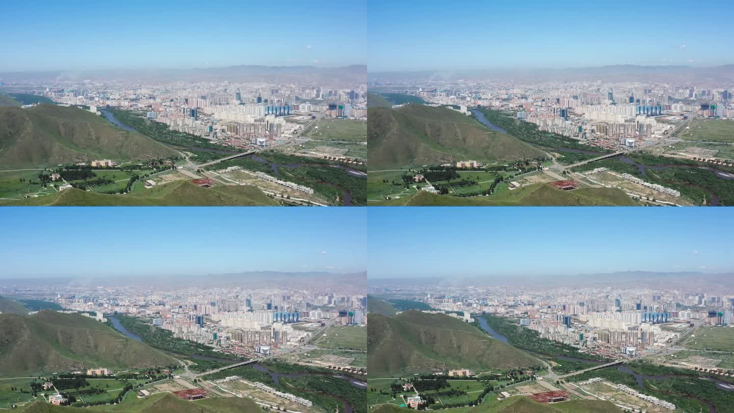 蒙古国首都乌兰巴托市鸟瞰图，无人机全景