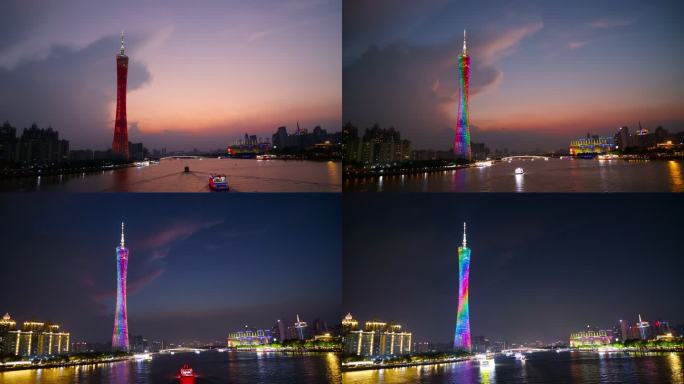 [4K]广州塔珠江游船穿梭夜景延时素材