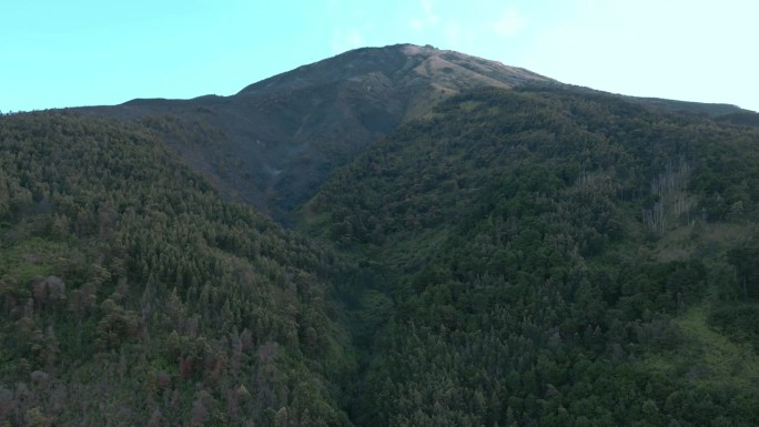 在一个阳光明媚的日子里，印度尼西亚Sumbing山的野火残余正在燃烧