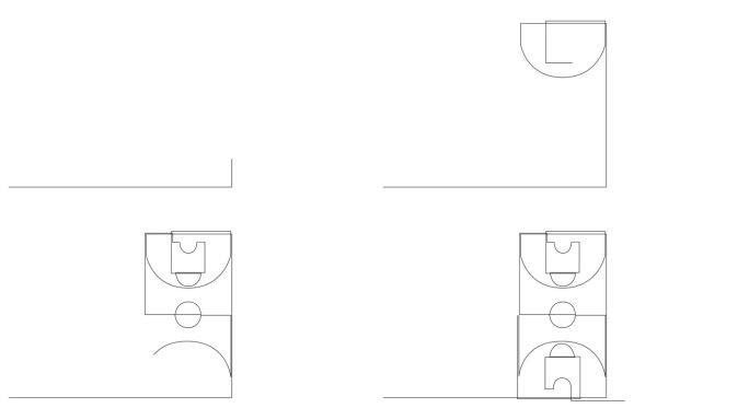 自绘制连续单线篮球场地板动画。由一条线绘制的动画篮球场。