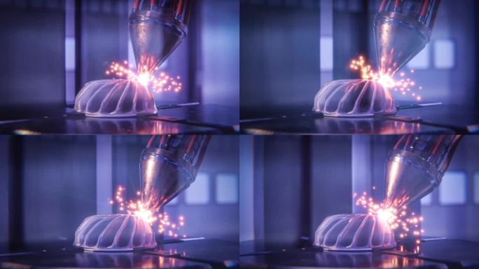一台现代3D打印机正在打印一个金属涡轮机。机器零件制造的未来。