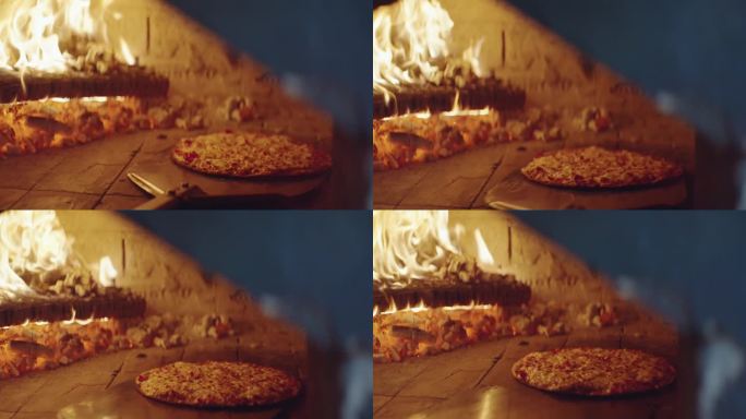 奶酪披萨正在烤烤披萨火炉披萨制作