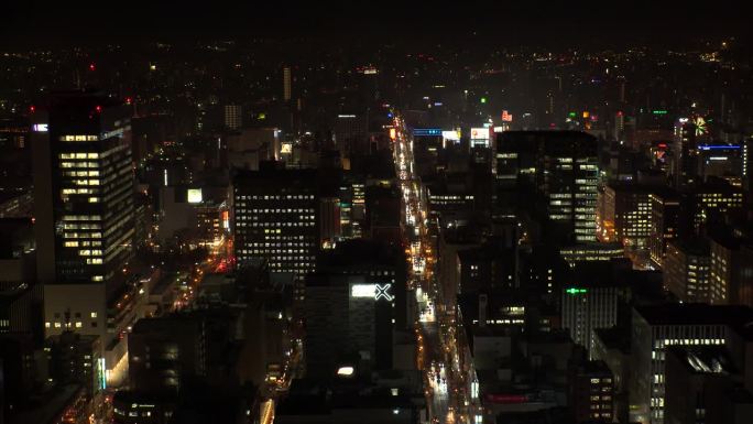 日本，北海道，札幌:鸟瞰札幌市的夜景。