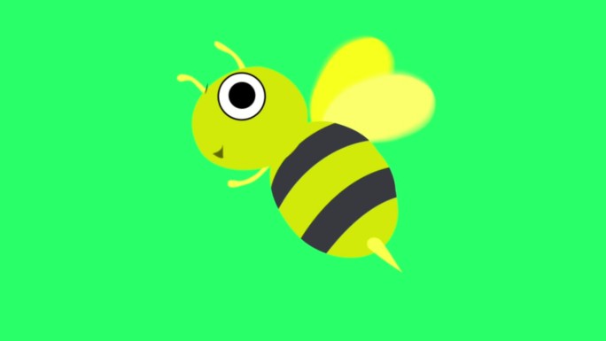 动画可爱的蜜蜂隔离绿色背景。