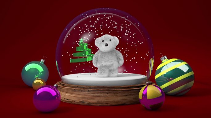 圣诞地球仪里可爱的北极熊