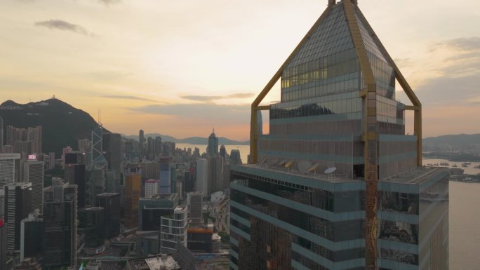 香港城市鸟瞰图及日落。