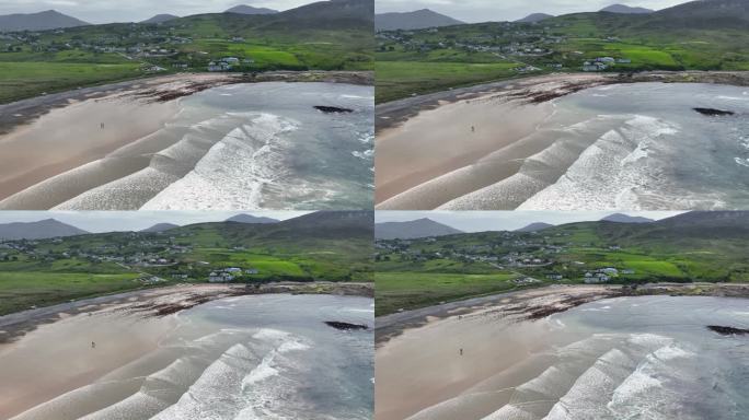 爱尔兰多尼戈尔郡大西洋上巴利芬的波兰丝沙滩慢动作航拍视频