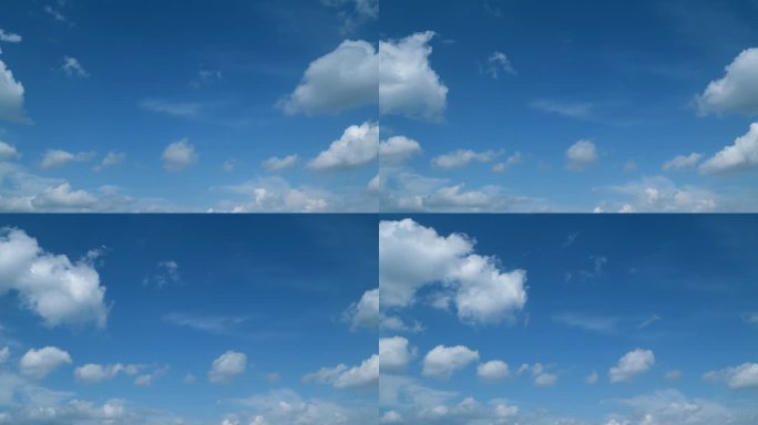 九月天空中不同云层上精致的卷云和积云。在阳光明媚的日子拍摄的自然背景纹理。间隔拍摄。