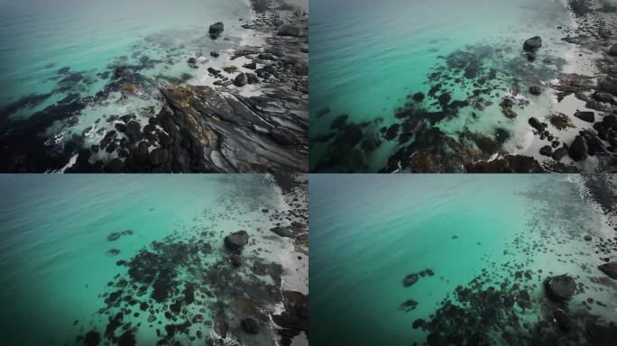电影般的FPV无人机镜头稳定在罗浮敦飞过北极海岸迅速上升