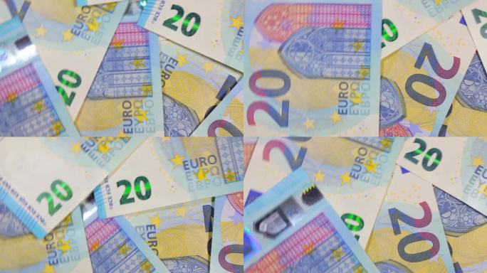 20欧元钞票，旋转货币背景