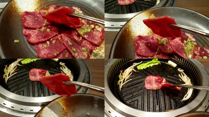 日本料理烧肉牛肉舌gyutan烧烤pov 4k