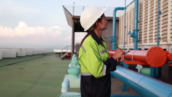 工作中的卓越工程:亚洲女性在炼油厂的管道管理中使用数字平板电脑