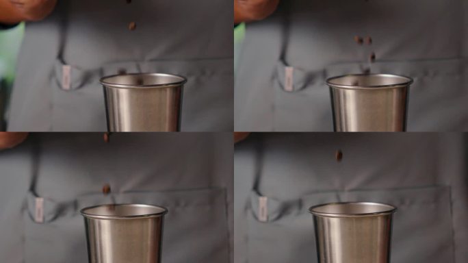 咖啡师咖啡豆称重慢动作视频。