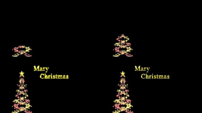 动画素材(透明背景)与alpha通道，其中金色和红色的灯被点亮在圣诞树上，星星和单词“MaryChr